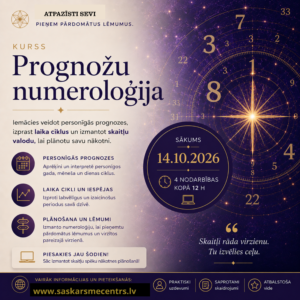 KURSI// 14.10.26 sākums// *ONLINE* PROGNOŽU NUMEROLOĢIJAS kurss @ Kurss Prognožu numeroloģija/ 2x mēnesī/ trešdienu vakaros/ 4 nodarbības/ 60 € mēnesī / pasniedz Dace Laksberga
